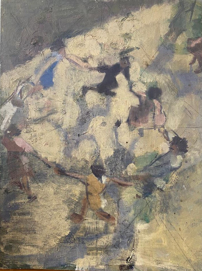 A charcoal and pastel drawing of dancers by Caroline Mayow