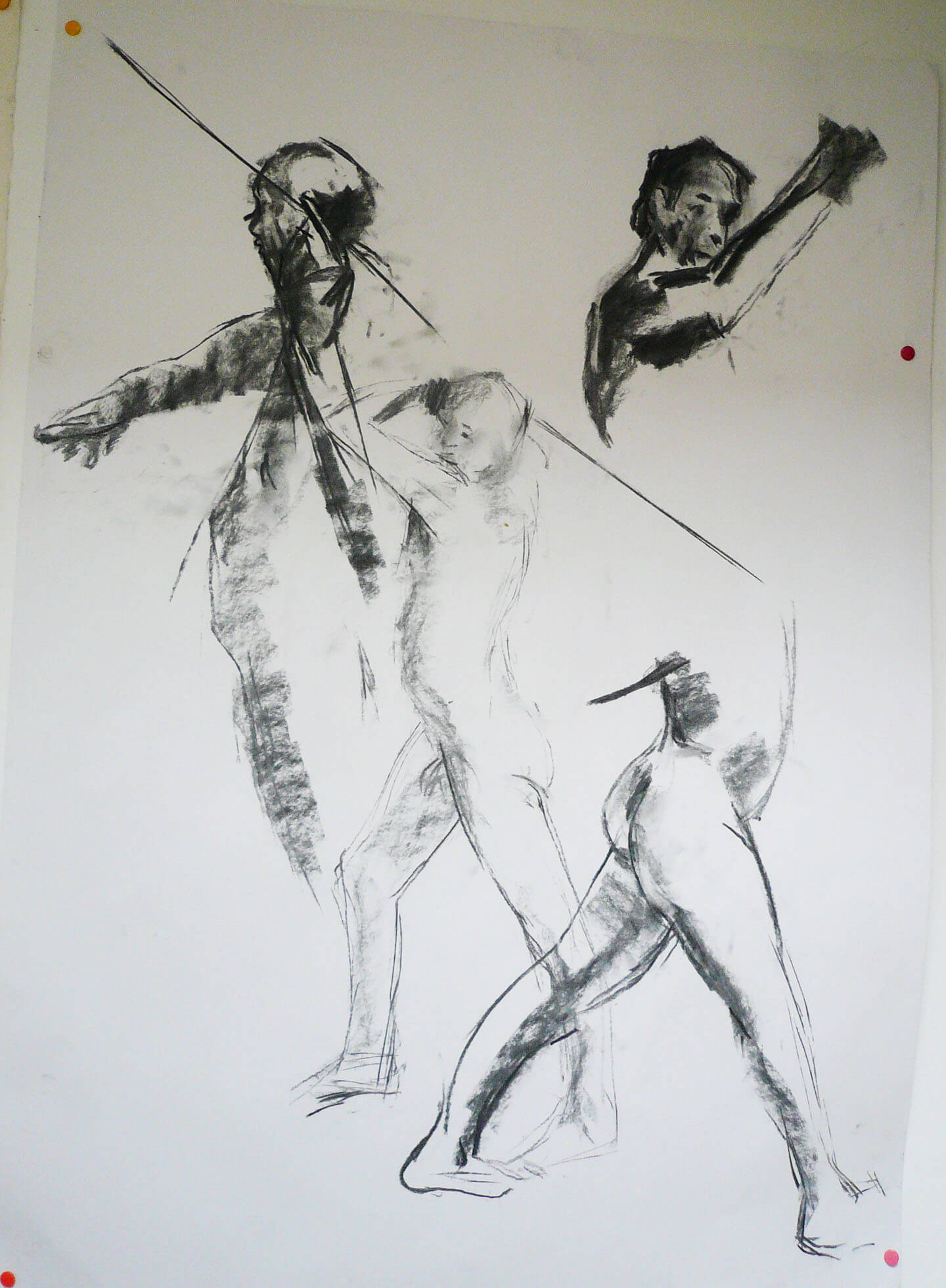 A charcoal drawing of a skirmish by Caroline Mayow